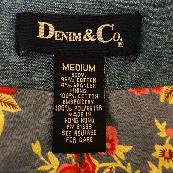 Denim & Co Embroidered Denim Jean Jacket Womens Size Medium Floral Lined Pockets - Picture 6 of 7